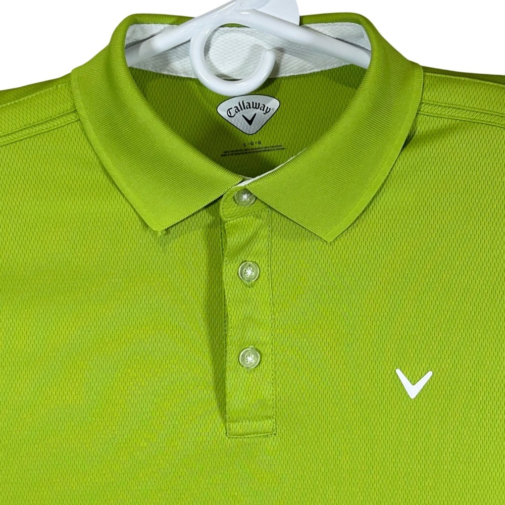Callaway Mens Lime Green Short Sleeve Textured Golf Polo Shirt Large